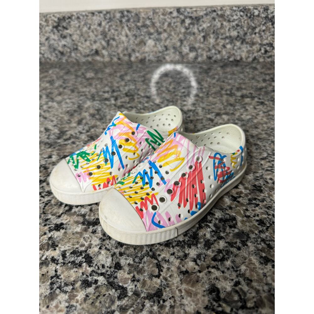 Native Kids Sneakers White with Multicolor Scribble Print